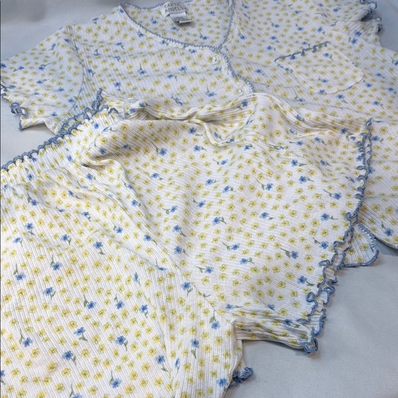 Vintage Earth Angels Floral Pajama Set, ruffled hems, sz Med &Small, *READ - Picture 9 of 11